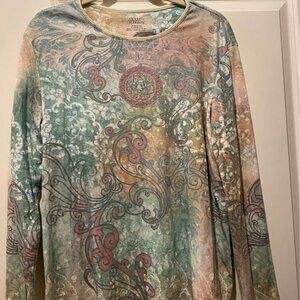 Classic Elements Large Pastel Knit Top Rhinestone Circle Design Very Y2K